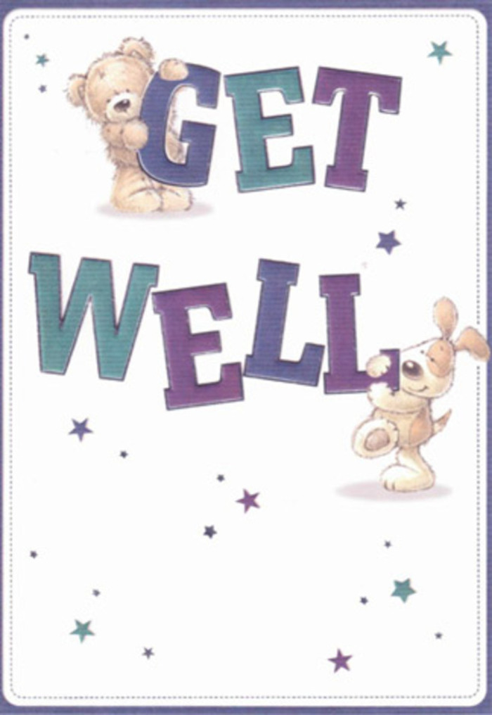 This delightful get well card is a celebration of gentle encouragement, its artwork every bit as heartfelt as a bespoke arrangement crafted at Florist Swiss Cottage. At the center, a friendly bear and an exuberant puppy share an unspoken promise of brighter days, surrounded by playful star shapes that flutter much like flower petals in the local breeze near Hampstead Theatre. The typography stands out-large, rounded, and cheerfully tinted with shades of purple and aqua-grounding the design in a mood of confident reassurance. The artwork's textures almost invite touch-the bear's fluffy coat, the puppy's velvety ears reminiscent of the softest foliage added to a hand-tied bouquet. Imagine sending this card along with a fragrant get well bouquet delivered across Swiss Cottage or nearby St. John's Wood, the combined gesture carrying a wave of positivity and heartfelt care. The whole presentation is light, airy, and undeniably optimistic, ideal for lifting the spirits of anyone, from children recovering at home on King Henry's Road to adults in need of comfort and hope.