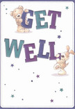 Radiating a spirit of warmth and playful optimism known to anyone familiar with Swiss Cottage, this charming get well card features two lovable characters-a teddy bear and a happy puppy-springing cheerfully from the page. Each joyfully balances the oversized, brush-lettered words 'Get Well,' rendered in lively hues of deep indigo and teal that leap against a soft, creamy backdrop, reminiscent of the calm light in a Swiss Cottage morning. Tiny stars scatter around them, their blue and purple tones glimmering with a gentle vibrancy, hinting at the magic of receiving a thoughtful wish when under the weather. The illustrations capture the soft, plush texture of the bear's fur and the silky smoothness of the puppy's floppy ears-inviting an imagined embrace. A card like this, much like a bouquet selected from a trusted Swiss Cottage florist, inspires true comfort and kindness, an emotional salve thoughtfully delivered to someone on the mend-an ideal companion for a get well bouquet, sent with love from one neighbor to another.